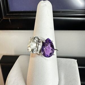 NWOT Prasiolite and Amethyst ring in solid sterling silver!